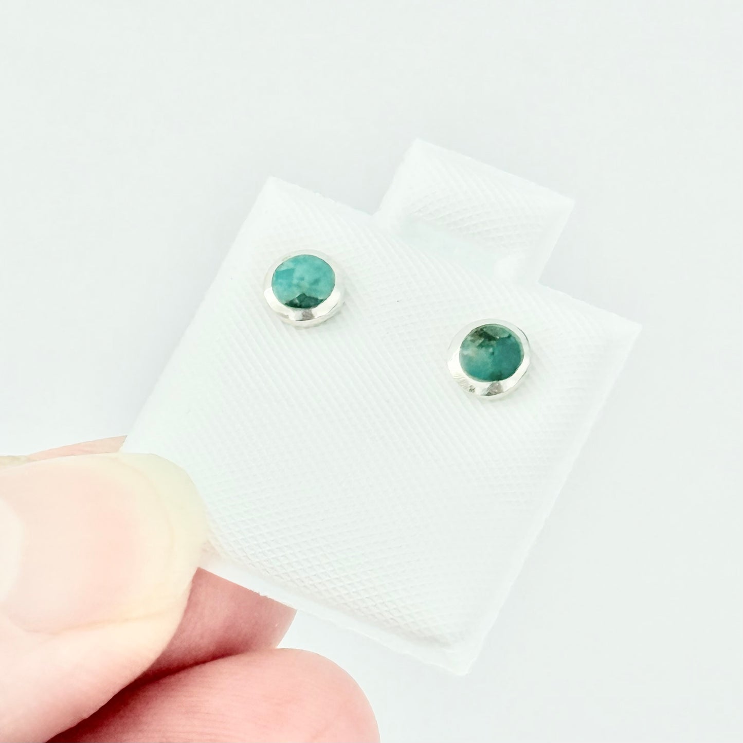 925 Sterling Silver Small Round Genuine Turquoise Stud Earrings | Stone & Dainty Jewelry