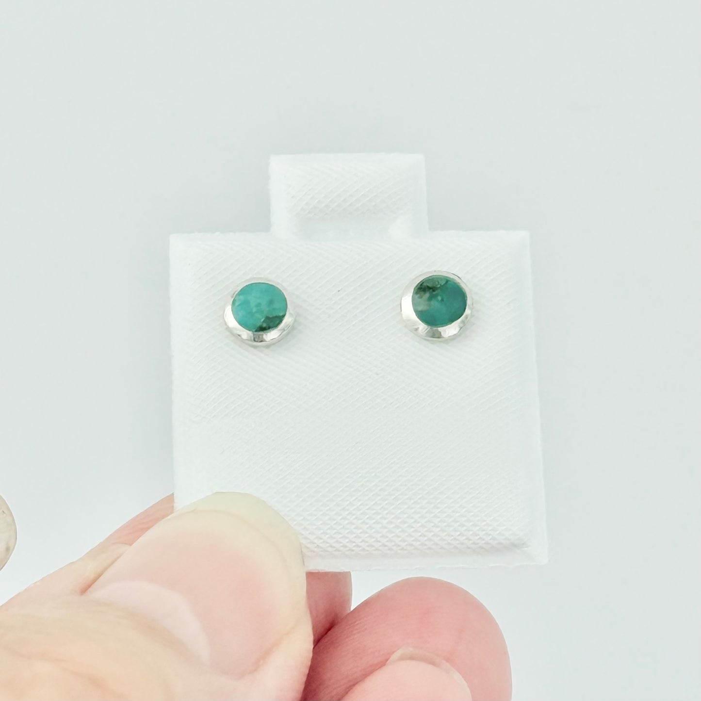 925 Sterling Silver Small Round Genuine Turquoise Stud Earrings | Stone & Dainty Jewelry