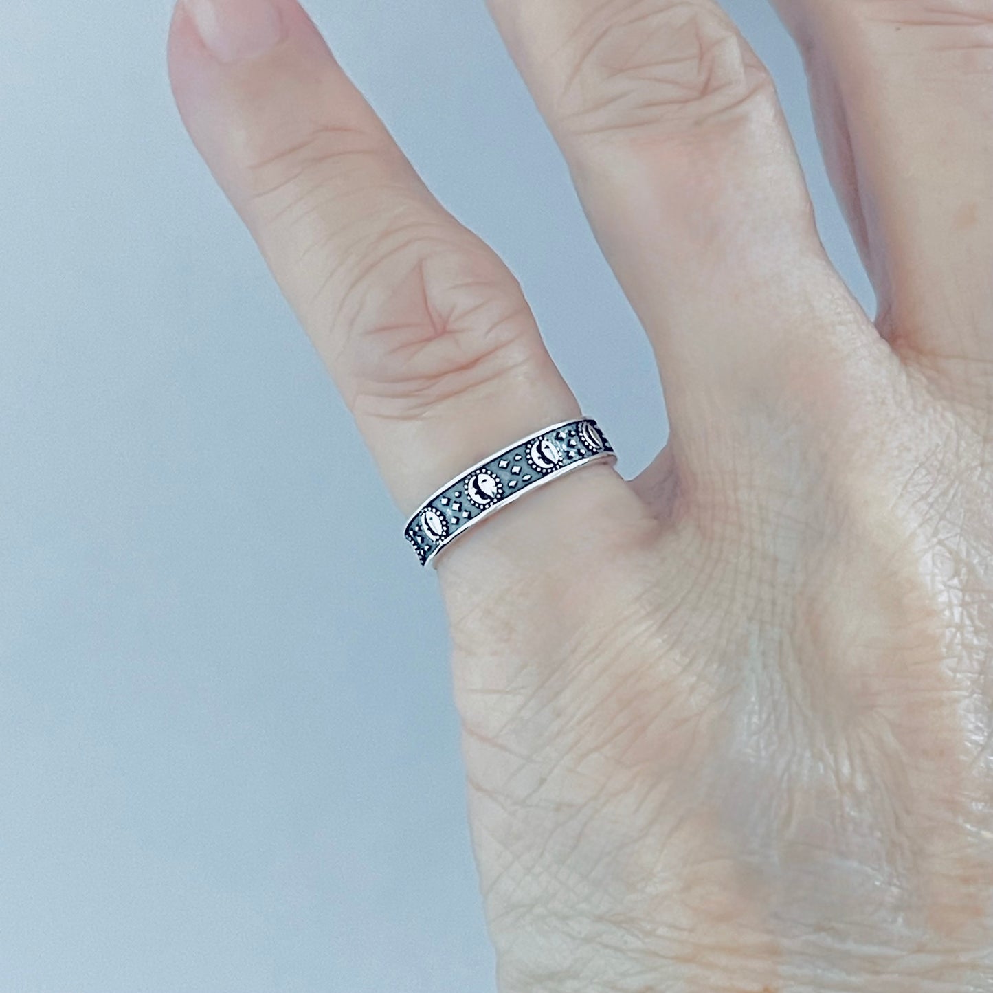 925 Sterling Silver Eternity Moon and Star Celestial Band | Unisex Stackable Wedding Ring