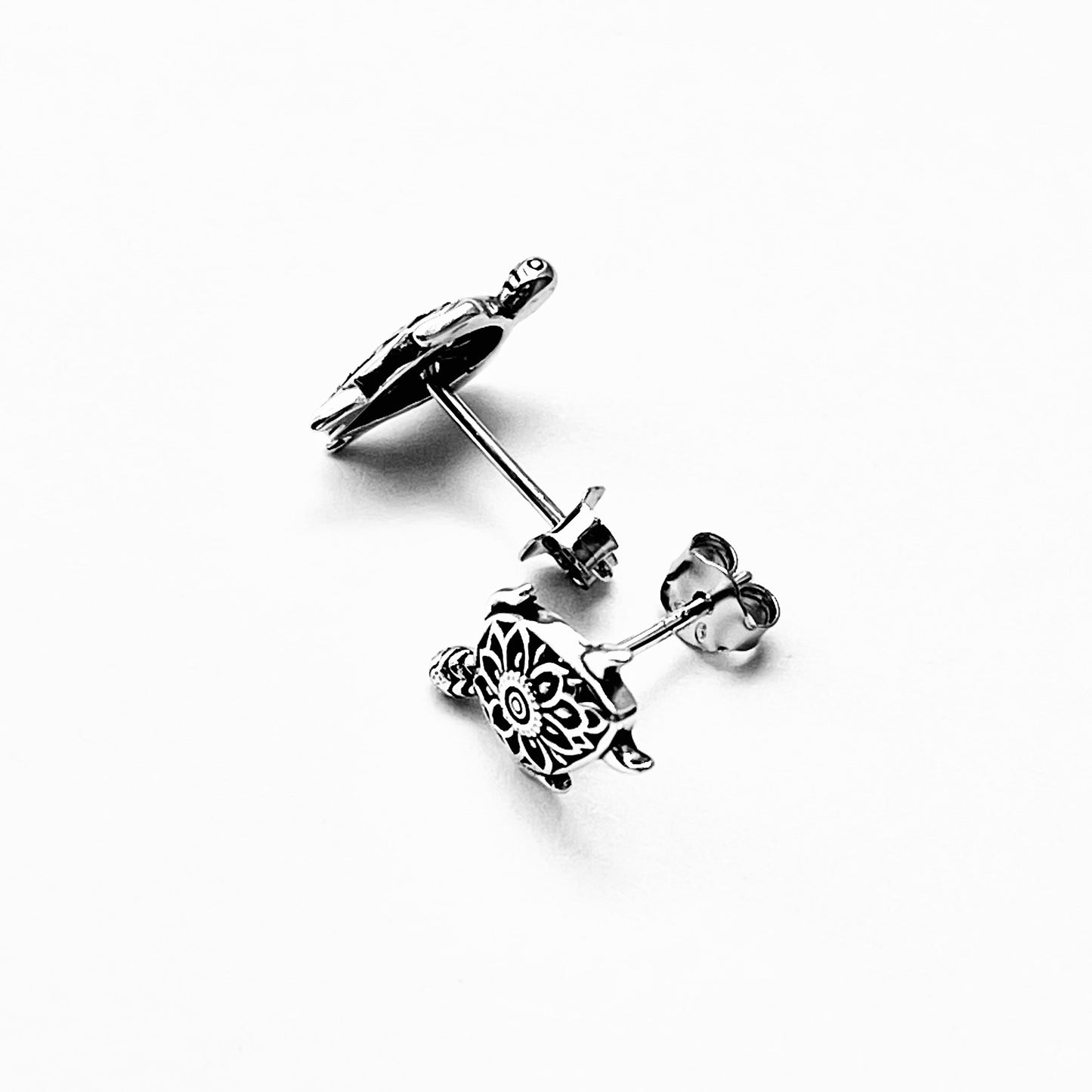 925 Sterling Silver Mandala Turtle Stud Earrings | Ocean Animal & Beach Inspired Silver Earrings