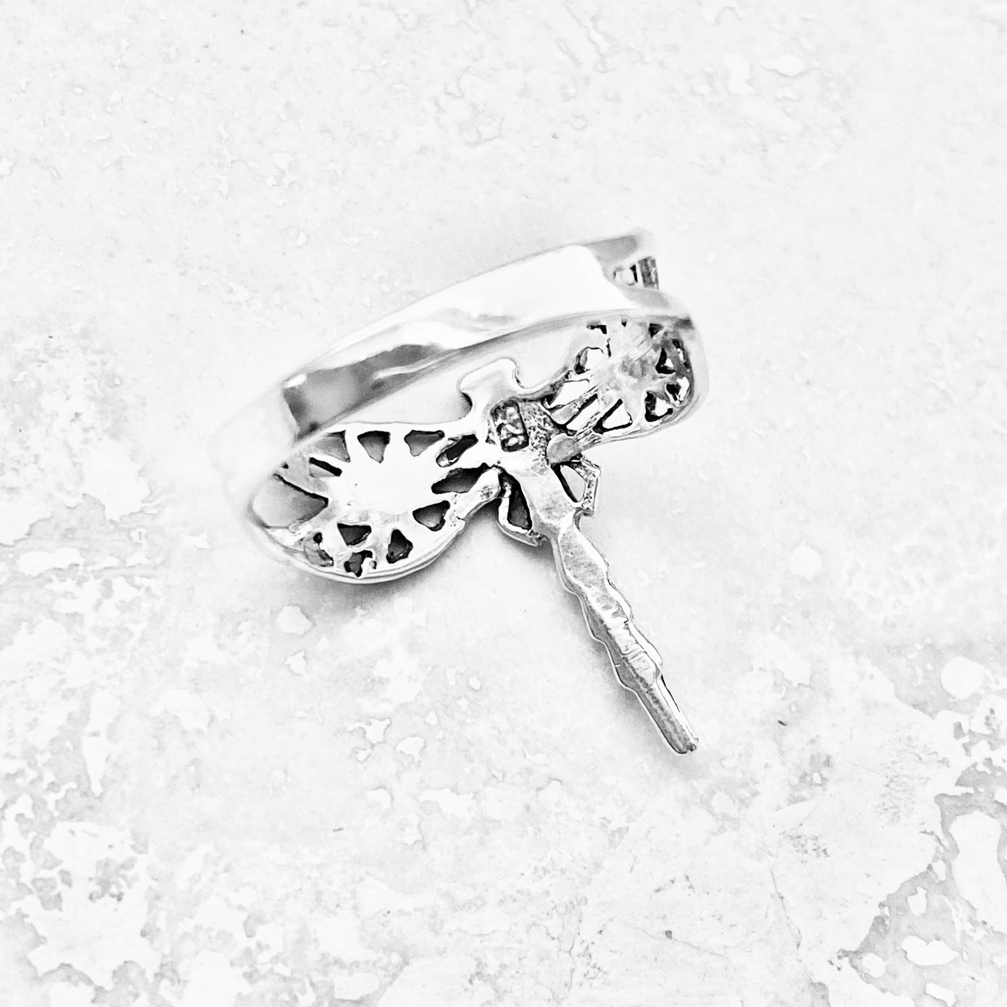 Sterling Silver Delicate Filigree Dragonfly Ring – Dainty Spirit Insect Bug Rings