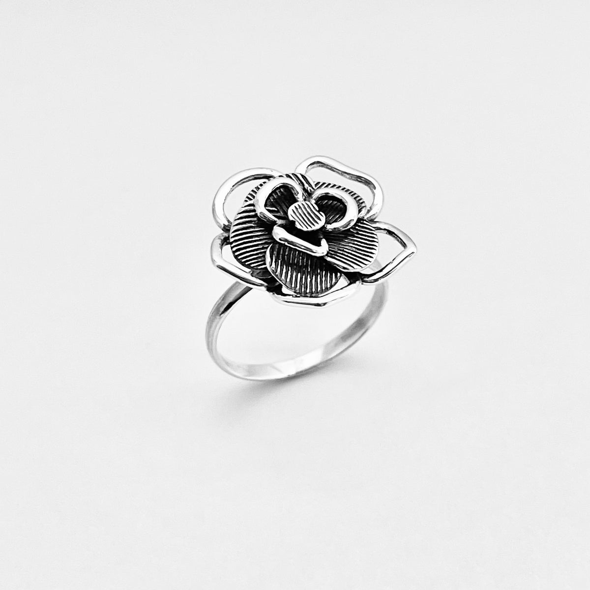 925 Sterling Silver Statement Boho Flower Ring – Delicate Floral Silver Rings