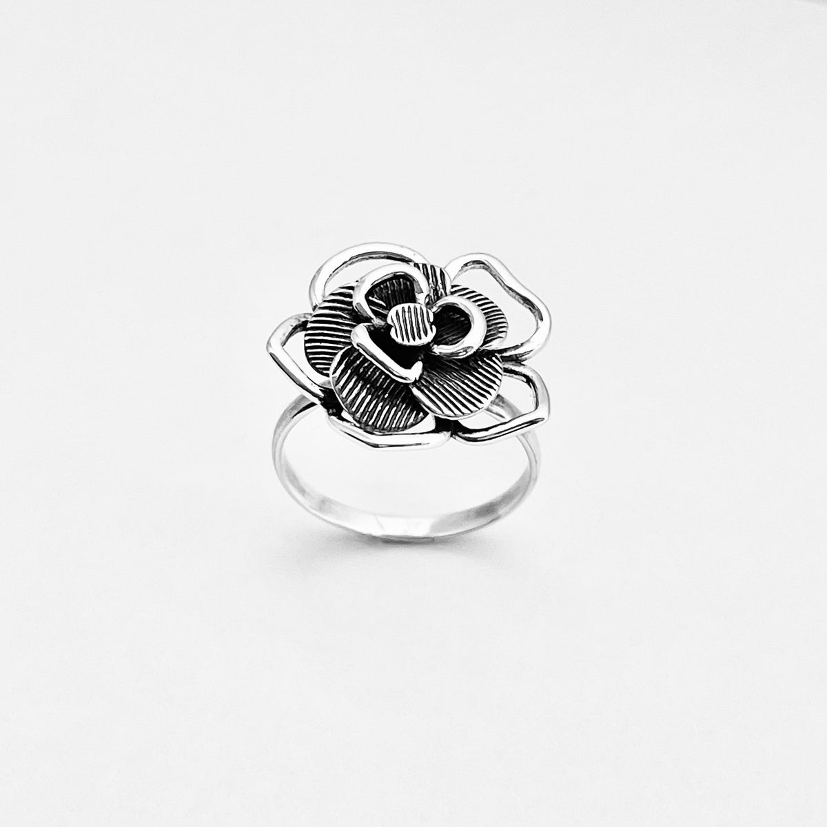 925 Sterling Silver Statement Boho Flower Ring – Delicate Floral Silver Rings