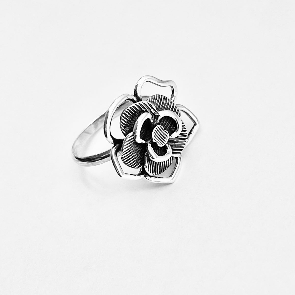 925 Sterling Silver Statement Boho Flower Ring – Delicate Floral Silver Rings