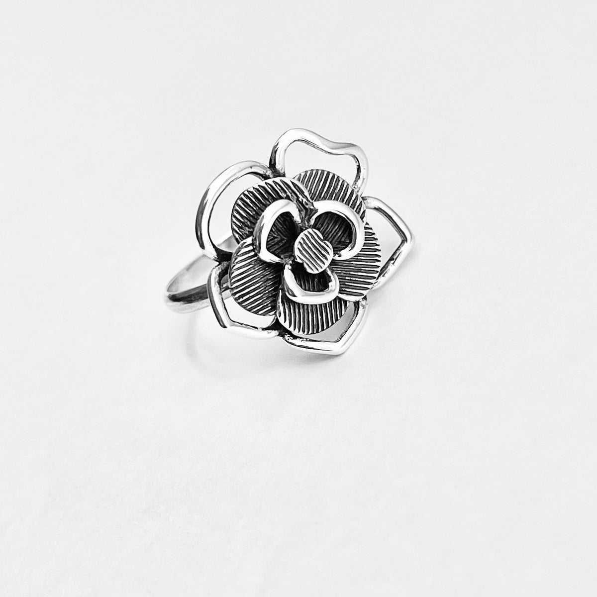 925 Sterling Silver Statement Boho Flower Ring – Delicate Floral Silver Rings