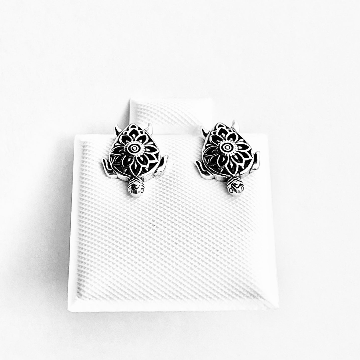 925 Sterling Silver Mandala Turtle Stud Earrings | Ocean Animal & Beach Inspired Silver Earrings