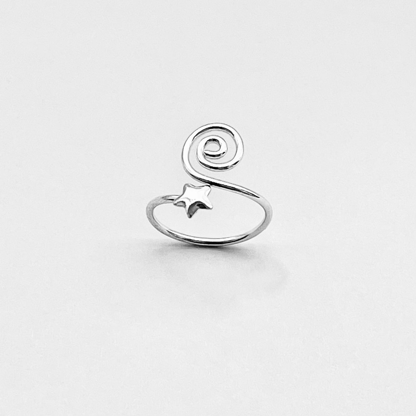 Sterling Silver Delicate Wire Spiral and Star Toe Ring, Celestial Jewelry, Swirl Rings, Stars