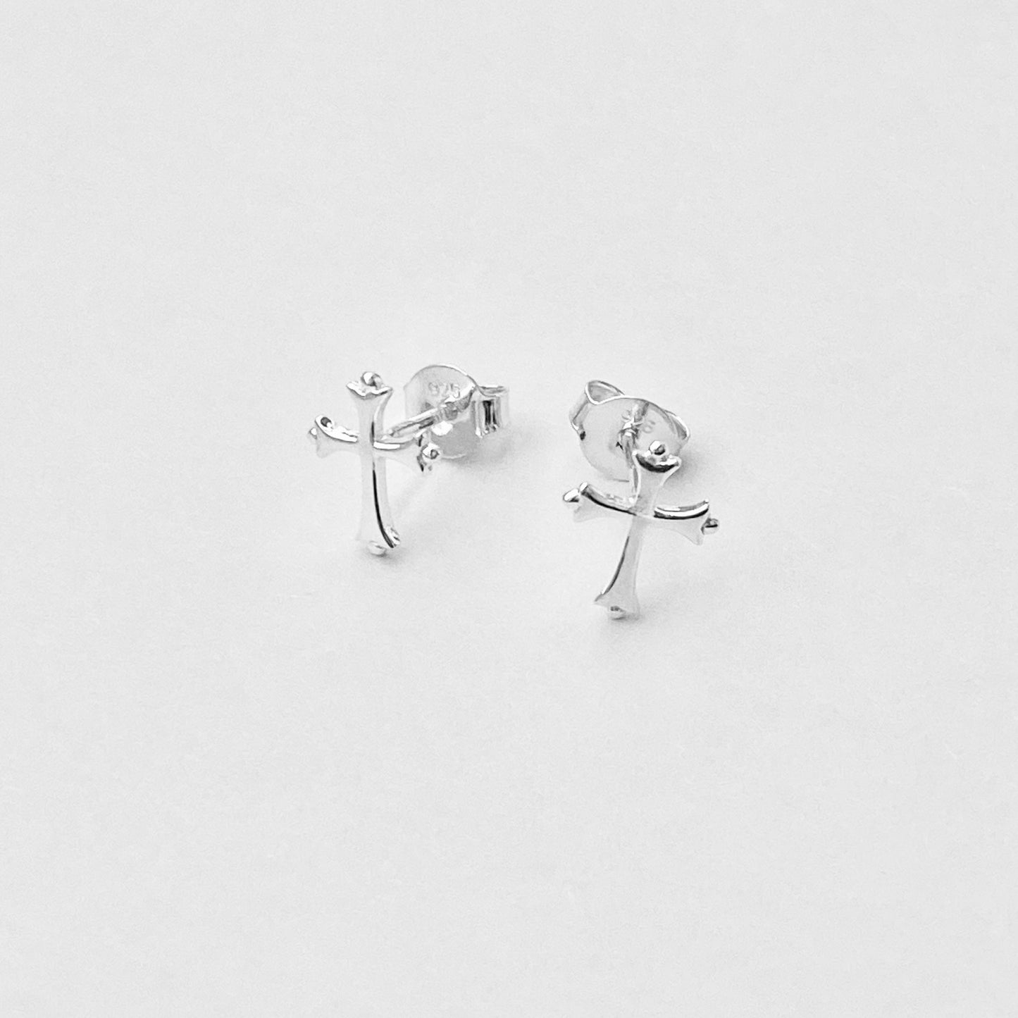 925 Sterling Silver Unisex Cross Stud Earrings | Religious & Protection Earring
