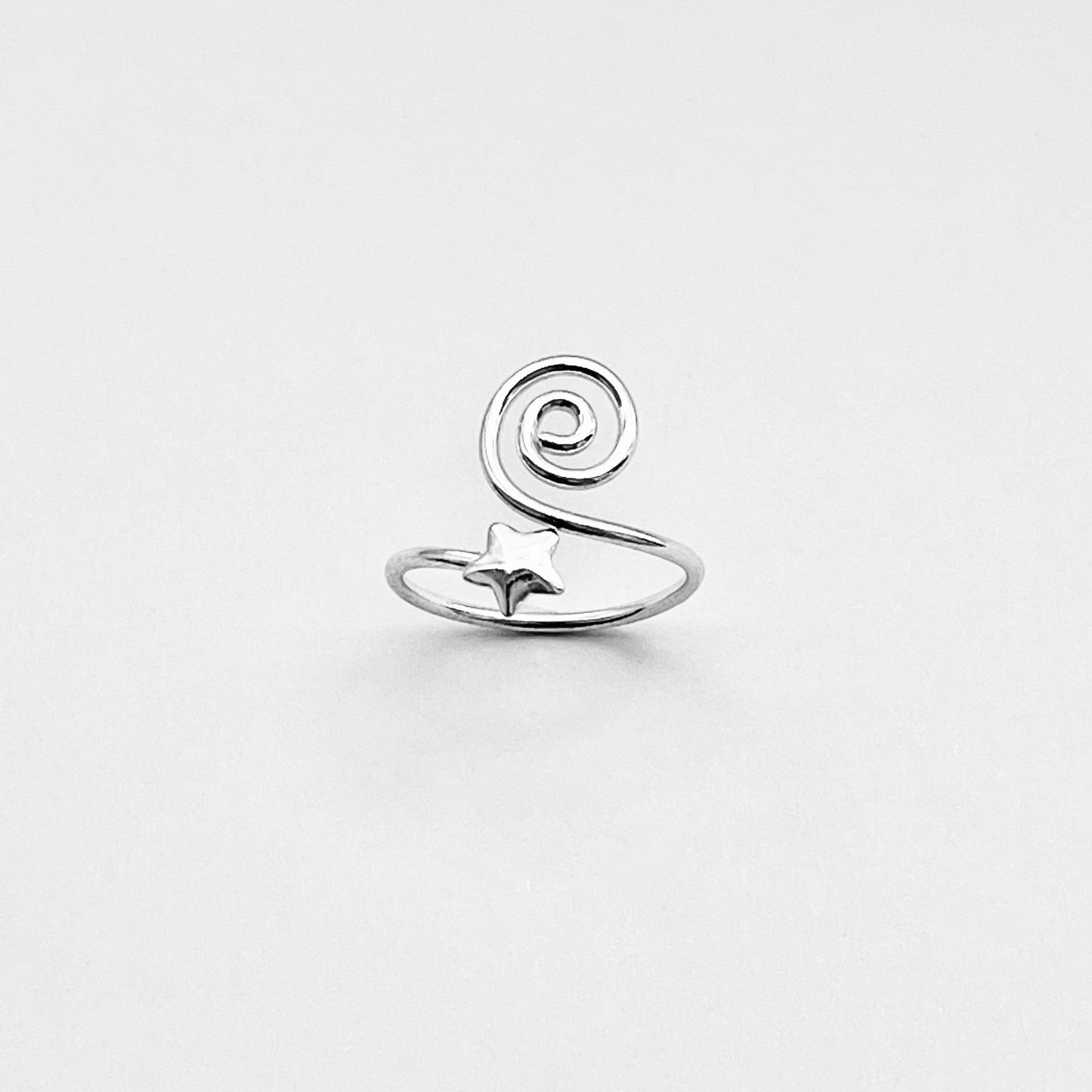 Sterling Silver Delicate Wire Spiral and Star Toe Ring, Celestial Jewelry, Swirl Rings, Stars