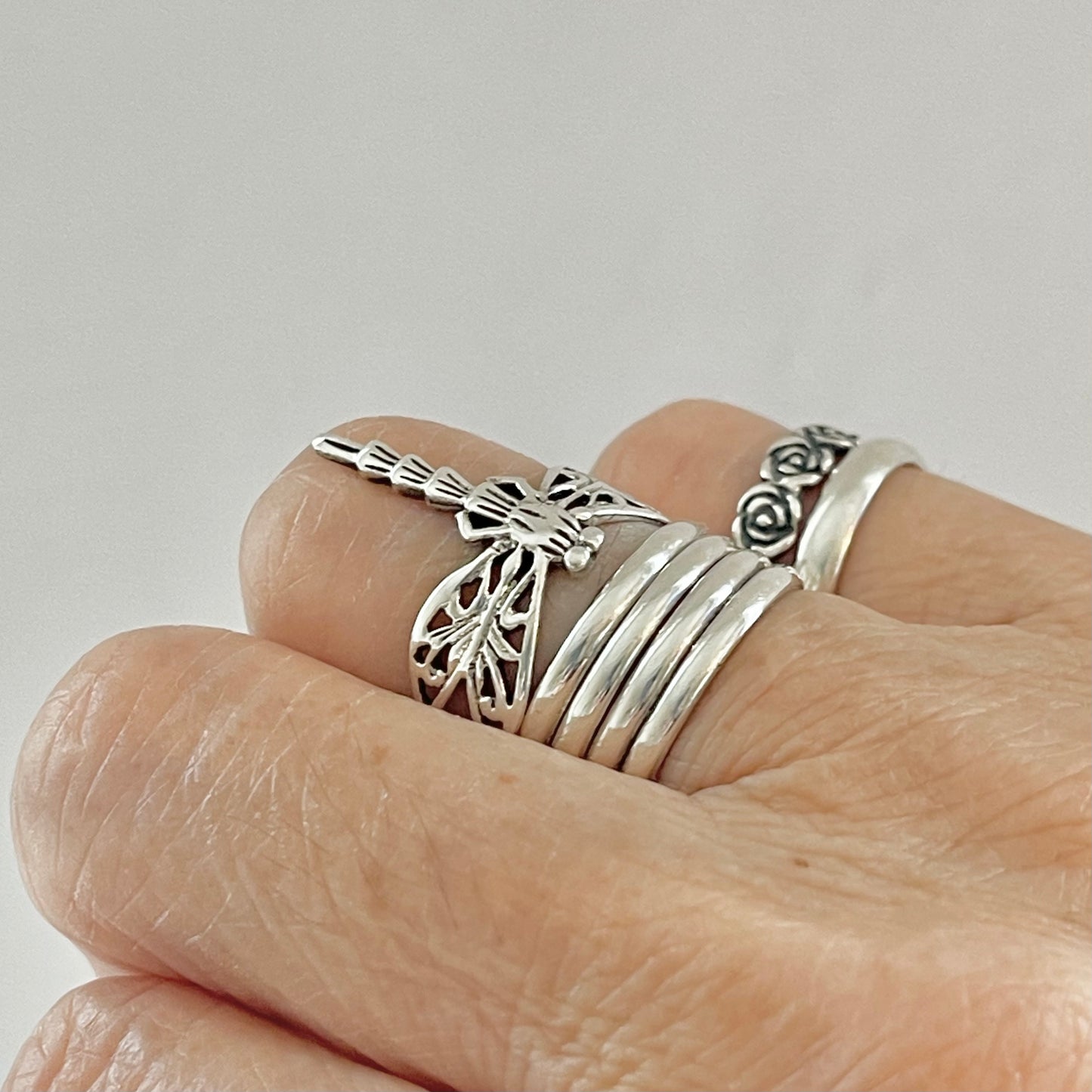 Sterling Silver Thin Filigree Dragonfly Ring, Spirit Silver Rings