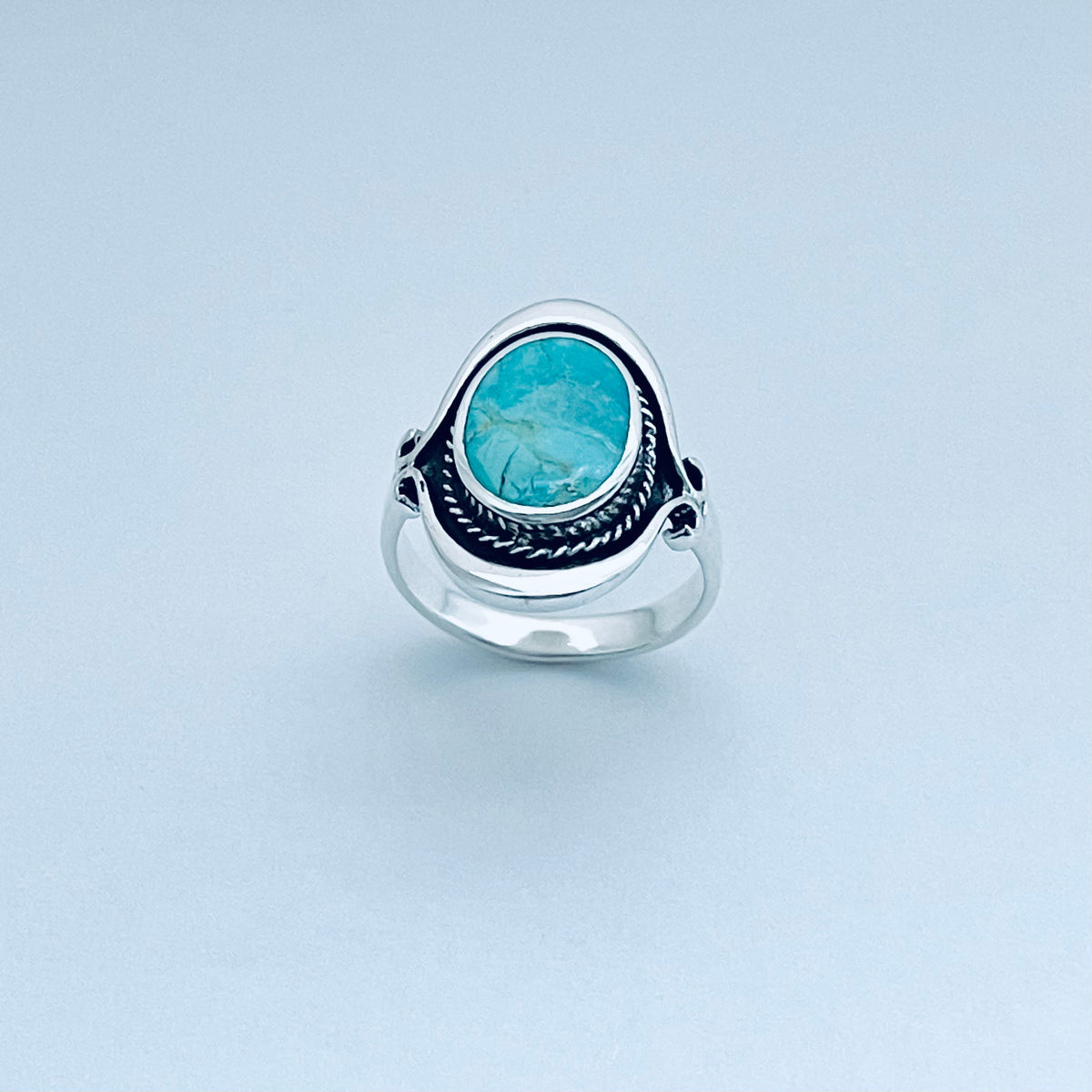 925 Sterling Silver Bali Style Round Genuine Turquoise Ring | Boho Statement Stone Rings