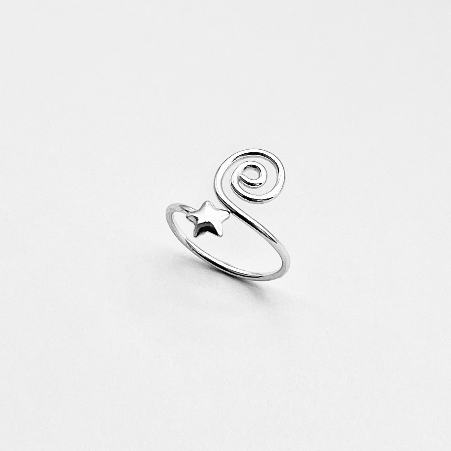 Sterling Silver Delicate Wire Spiral and Star Toe Ring, Celestial Jewelry, Swirl Rings, Stars