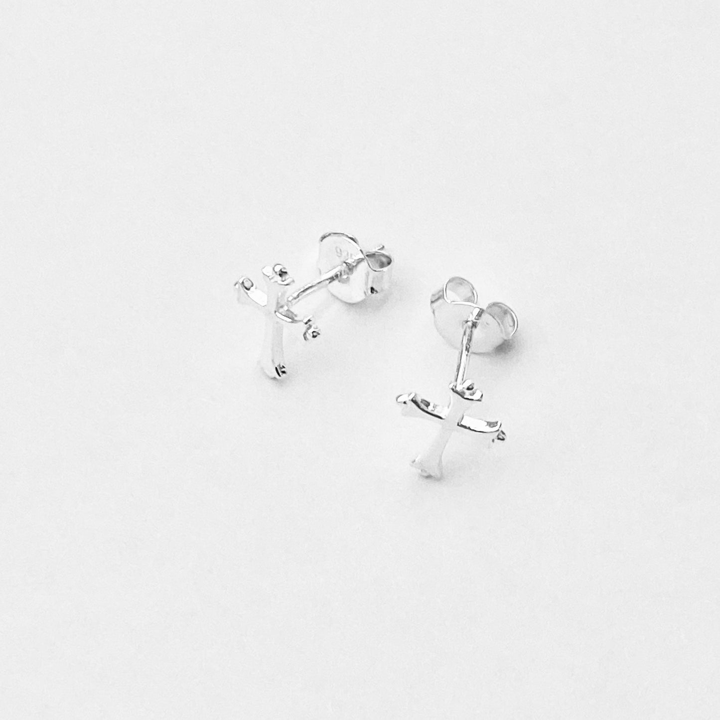 925 Sterling Silver Unisex Cross Stud Earrings | Religious & Protection Earring