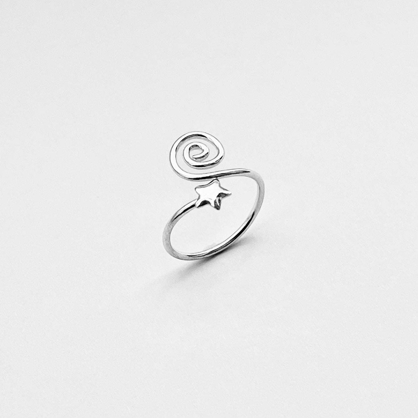 Sterling Silver Delicate Wire Spiral and Star Toe Ring, Celestial Jewelry, Swirl Rings, Stars