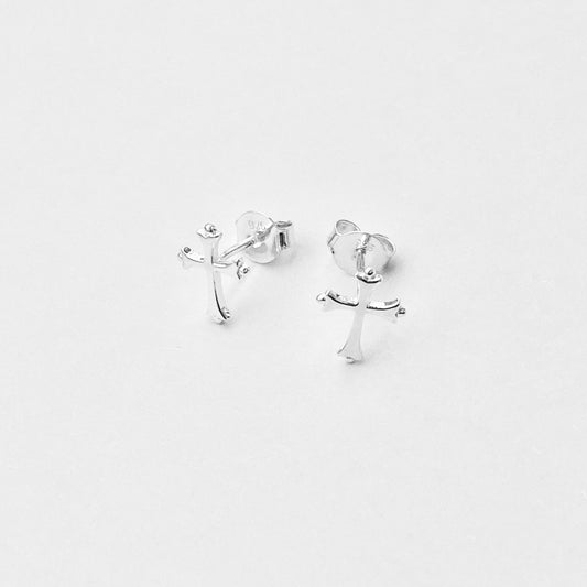 925 Sterling Silver Unisex Cross Stud Earrings | Religious & Protection Earring