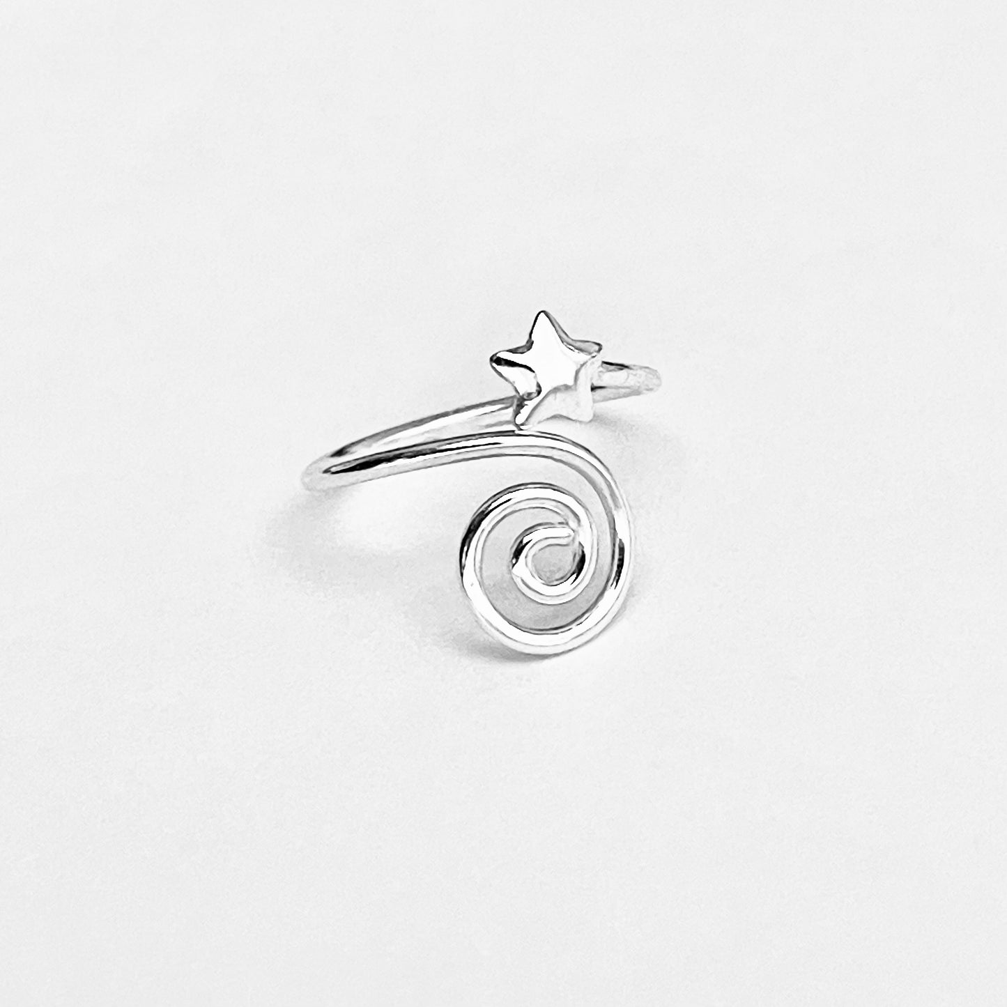 Sterling Silver Delicate Wire Spiral and Star Toe Ring, Celestial Jewelry, Swirl Rings, Stars