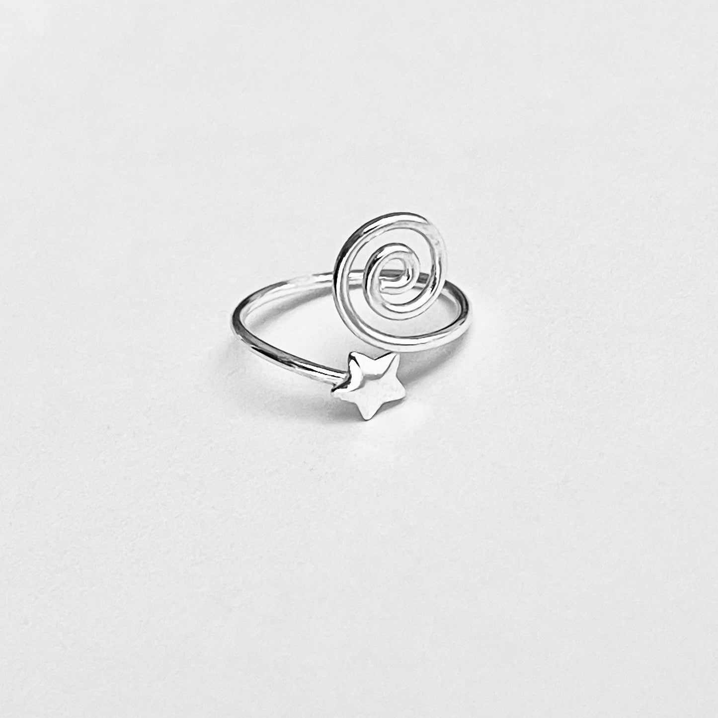 Sterling Silver Delicate Wire Spiral and Star Toe Ring, Celestial Jewelry, Swirl Rings, Stars