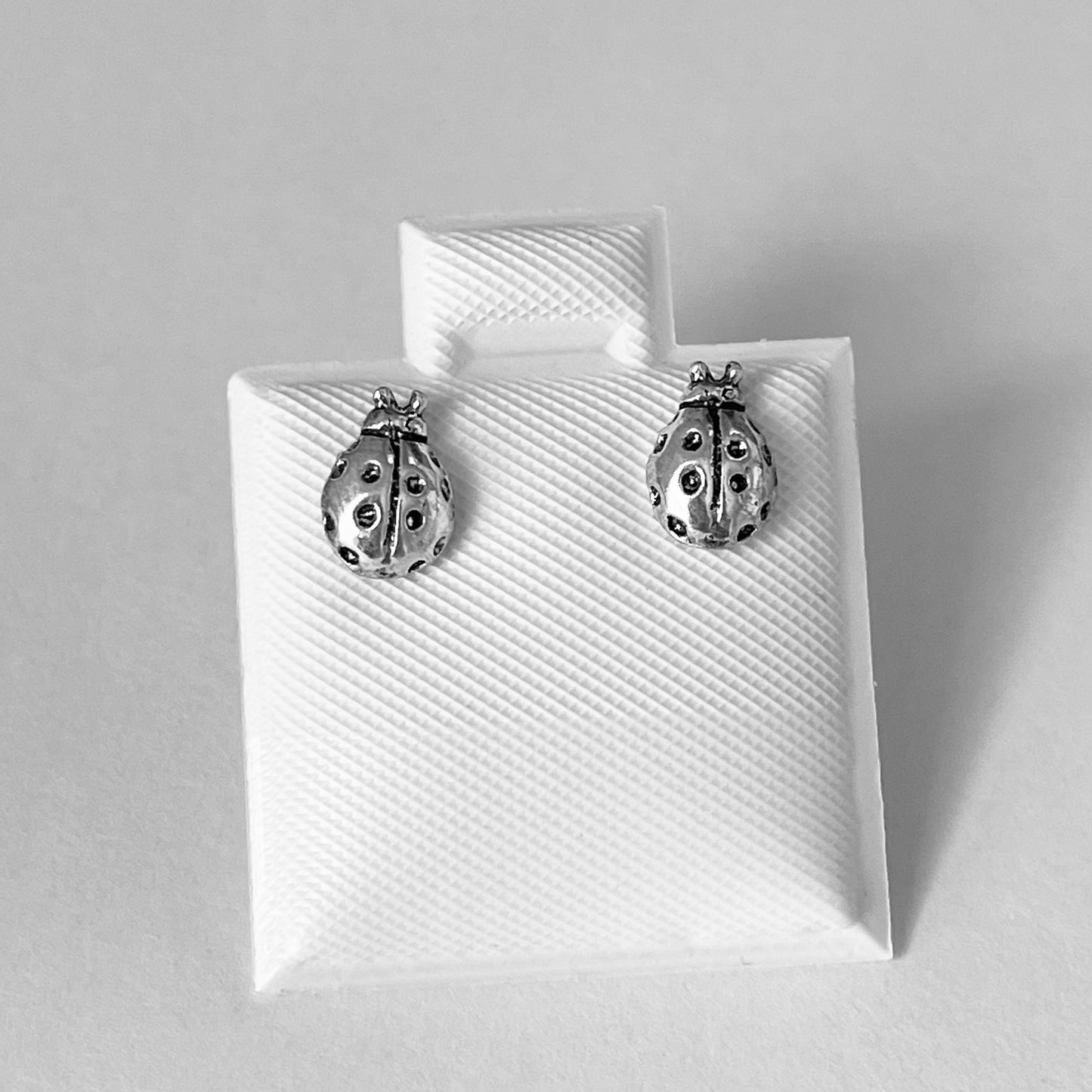 925 Sterling Silver Small Dainty Ladybug Stud Earrings | Good Luck Insect Bug Silver Earrings