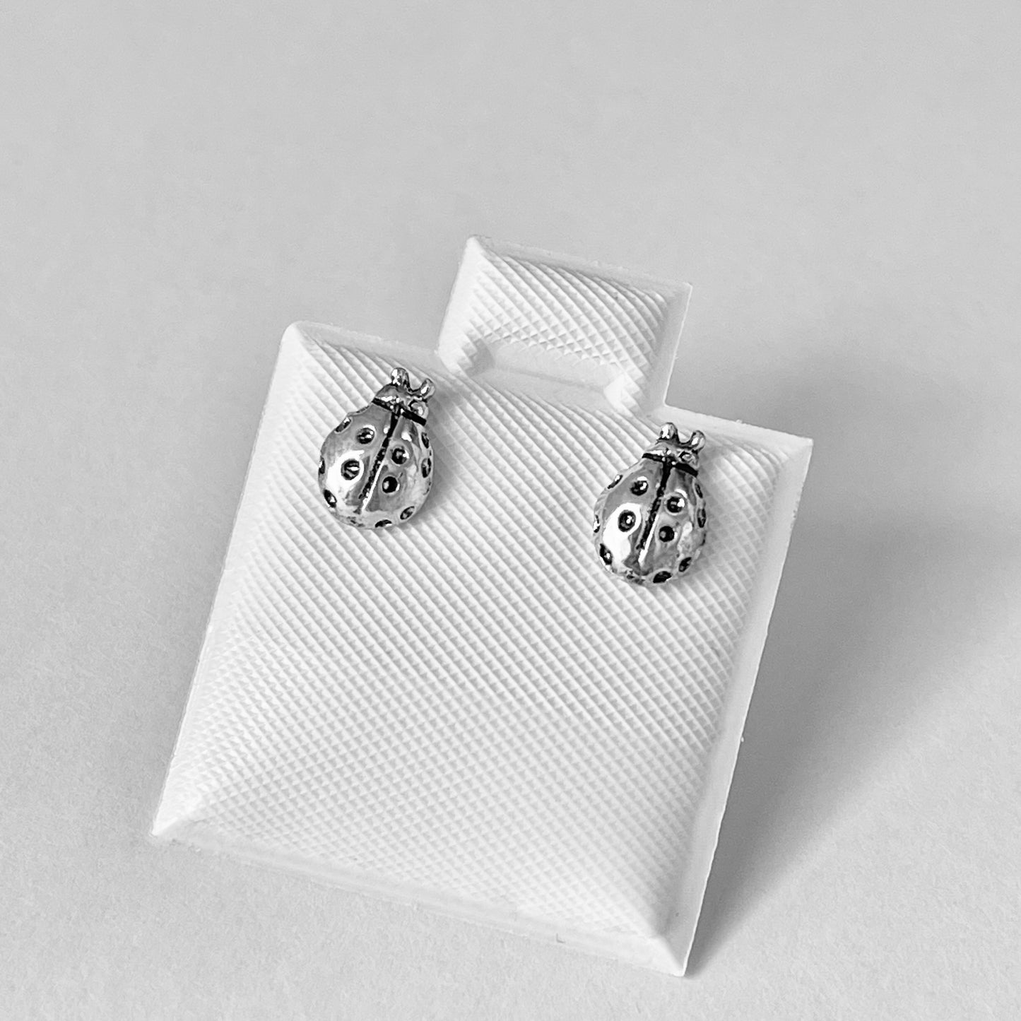 925 Sterling Silver Small Dainty Ladybug Stud Earrings | Good Luck Insect Bug Silver Earrings