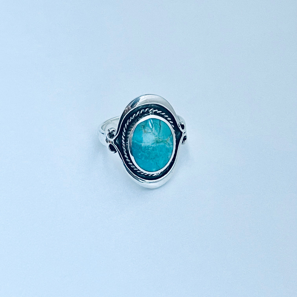 925 Sterling Silver Bali Style Round Genuine Turquoise Ring | Boho Statement Stone Rings