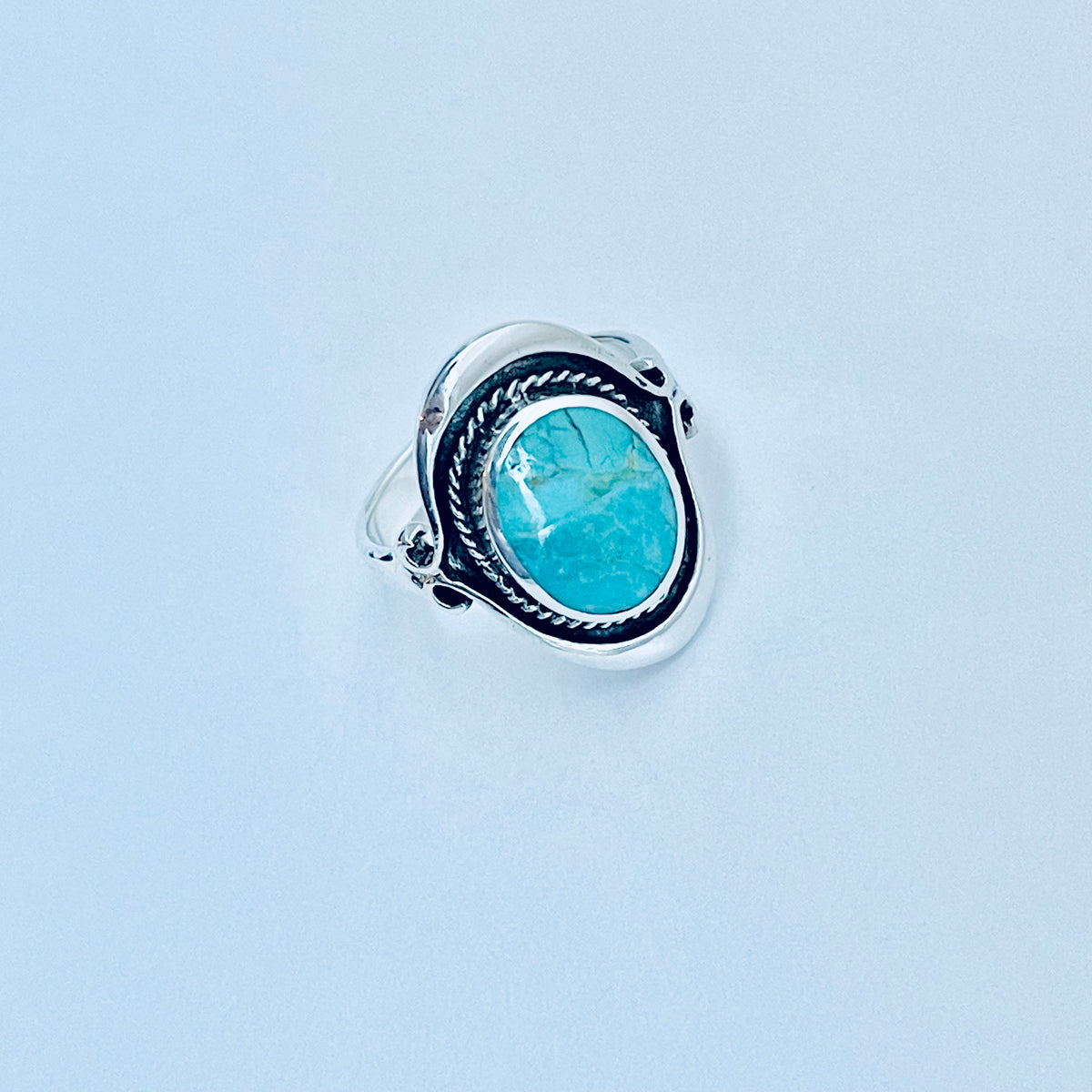 925 Sterling Silver Bali Style Round Genuine Turquoise Ring | Boho Statement Stone Rings