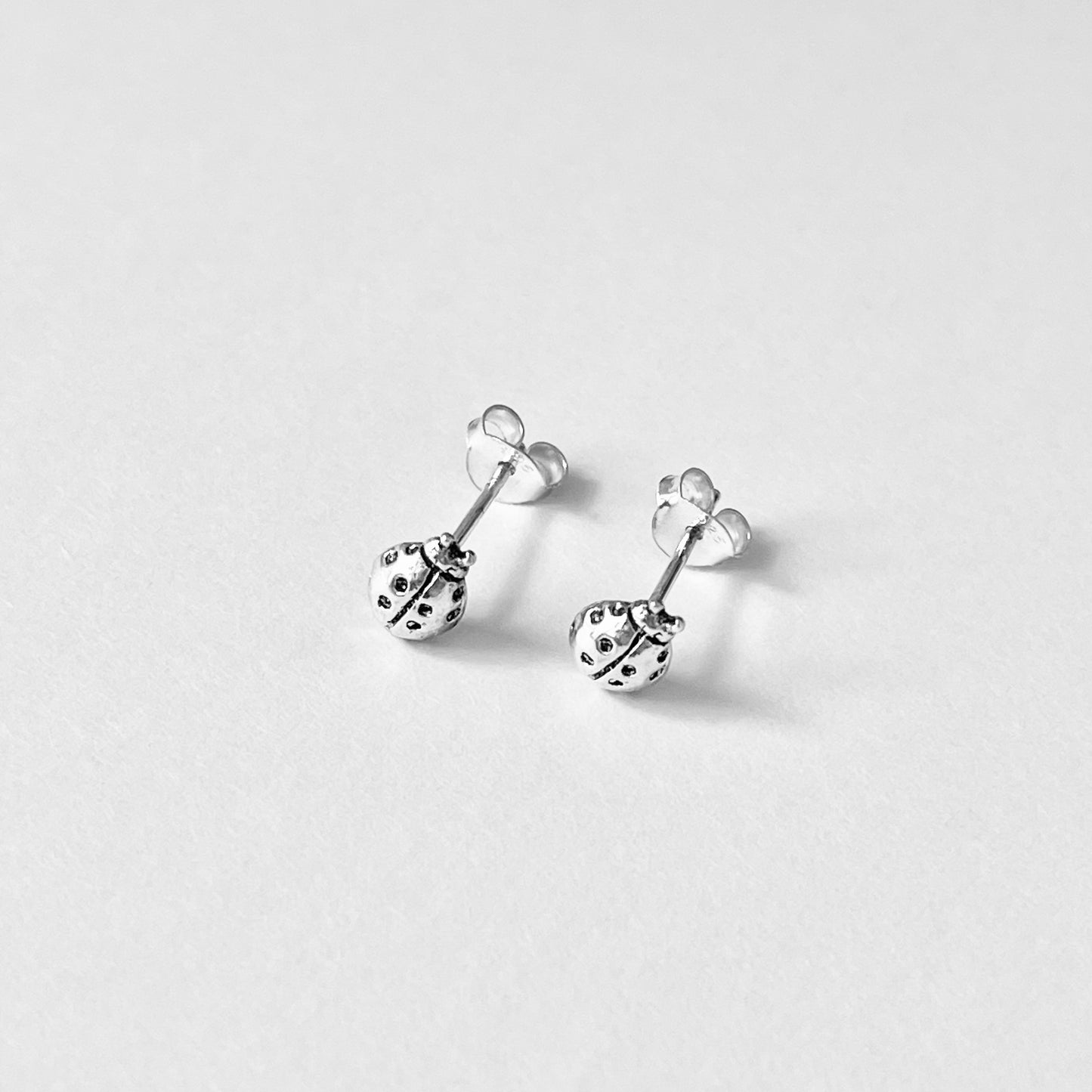 925 Sterling Silver Small Dainty Ladybug Stud Earrings | Good Luck Insect Bug Silver Earrings