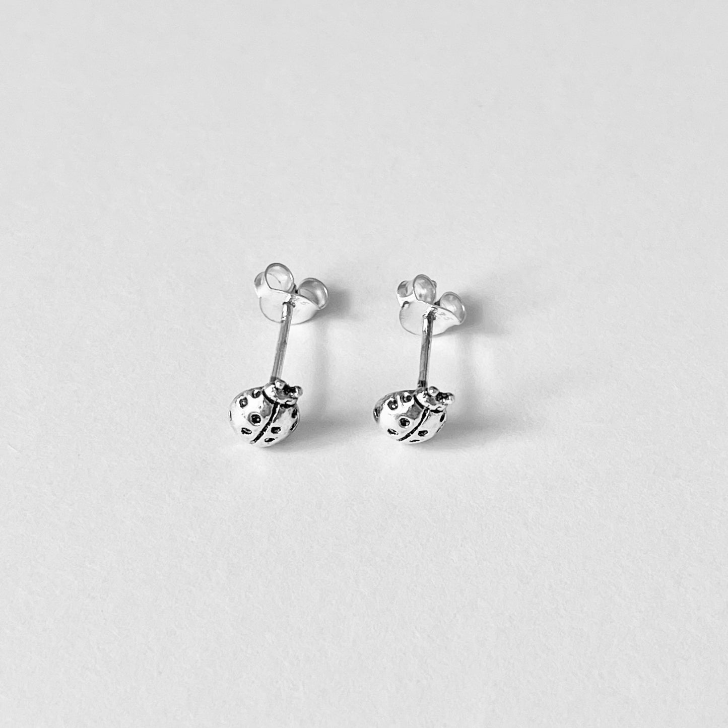 925 Sterling Silver Small Dainty Ladybug Stud Earrings | Good Luck Insect Bug Silver Earrings