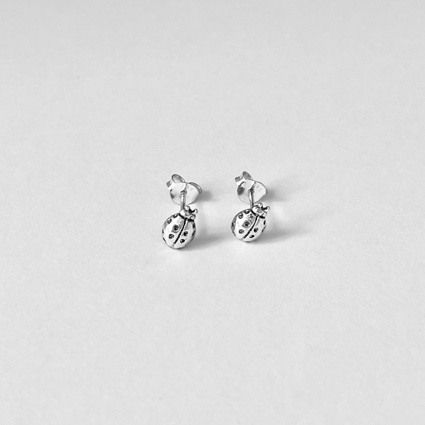 925 Sterling Silver Small Dainty Ladybug Stud Earrings | Good Luck Insect Bug Silver Earrings
