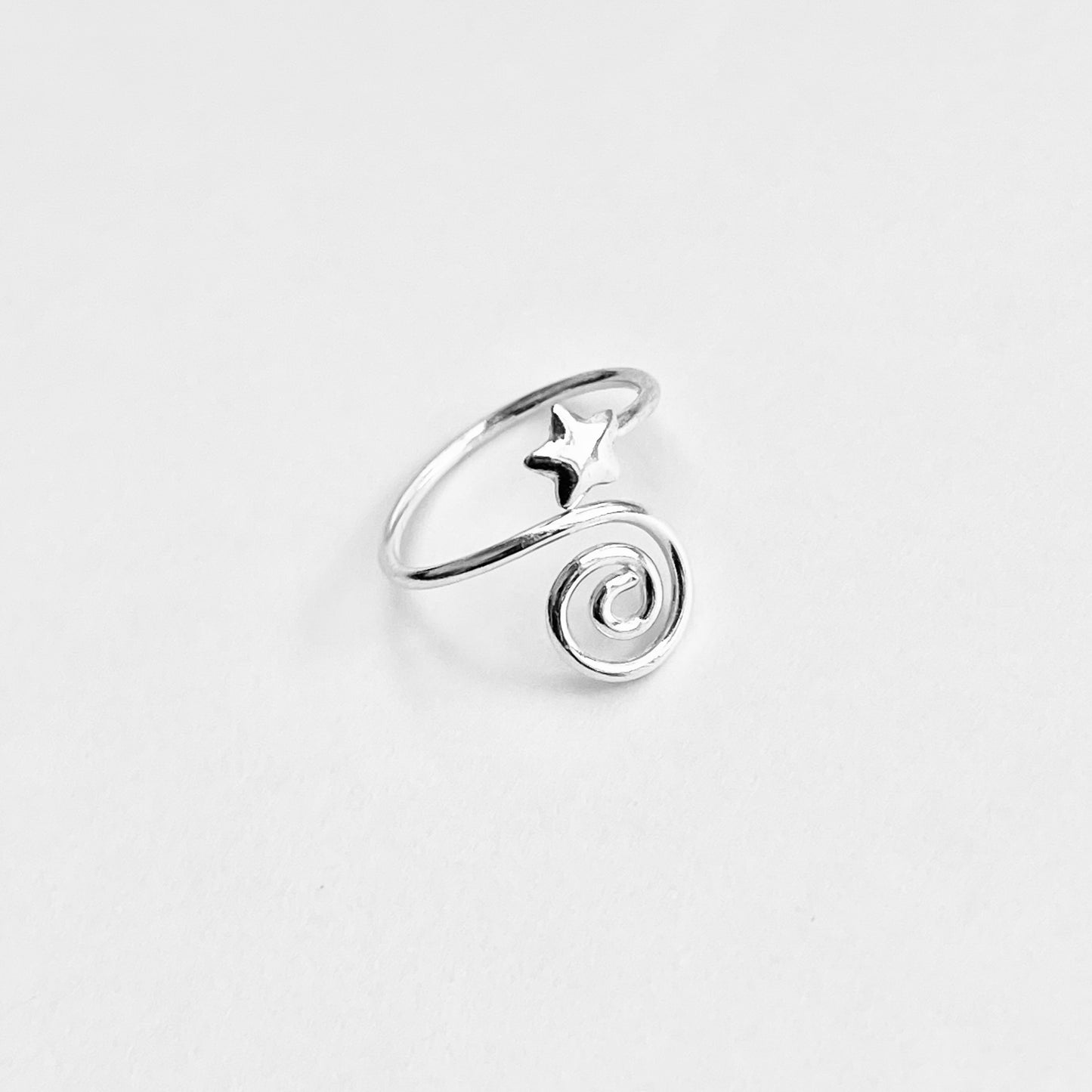 Sterling Silver Delicate Wire Spiral and Star Toe Ring, Celestial Jewelry, Swirl Rings, Stars