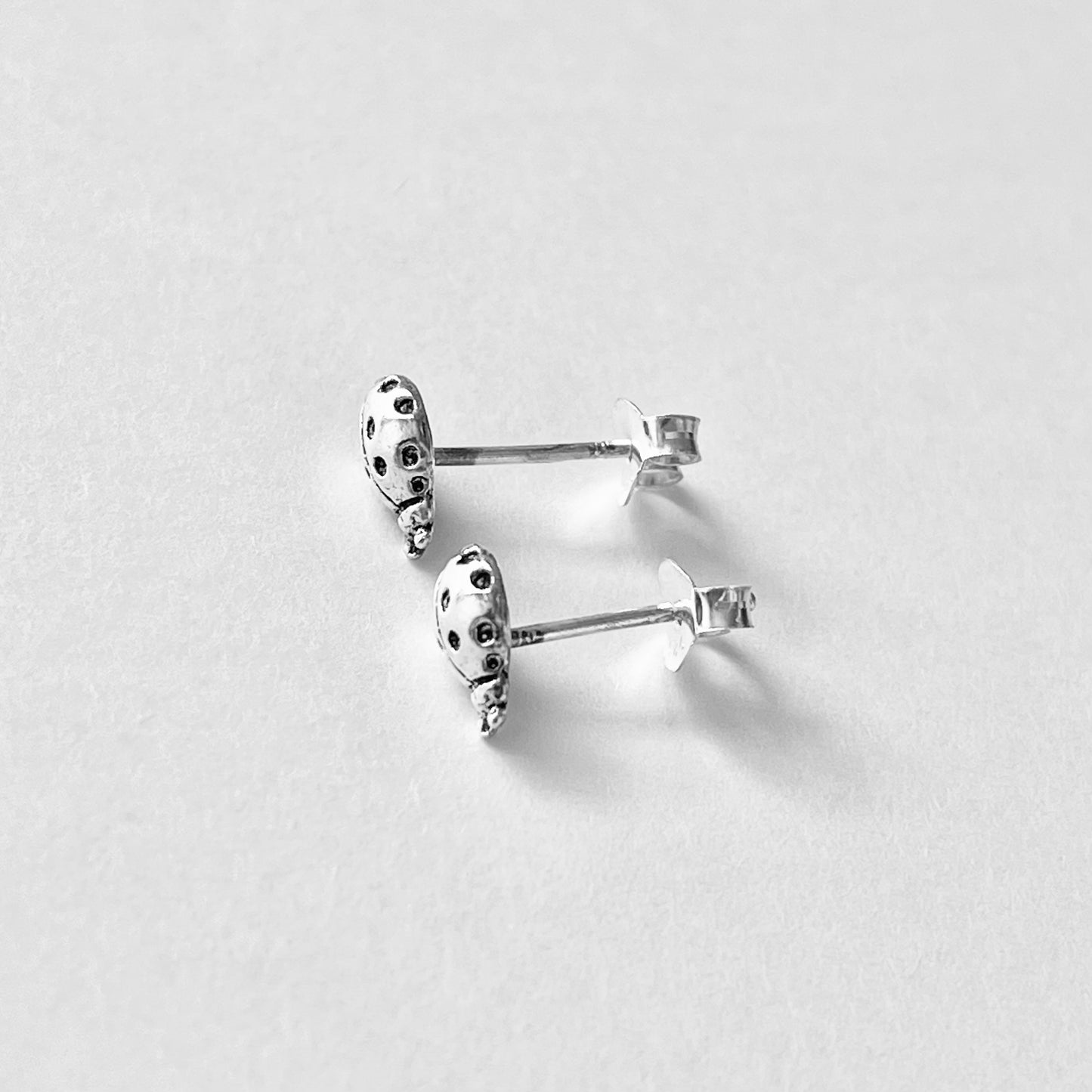 925 Sterling Silver Small Dainty Ladybug Stud Earrings | Good Luck Insect Bug Silver Earrings