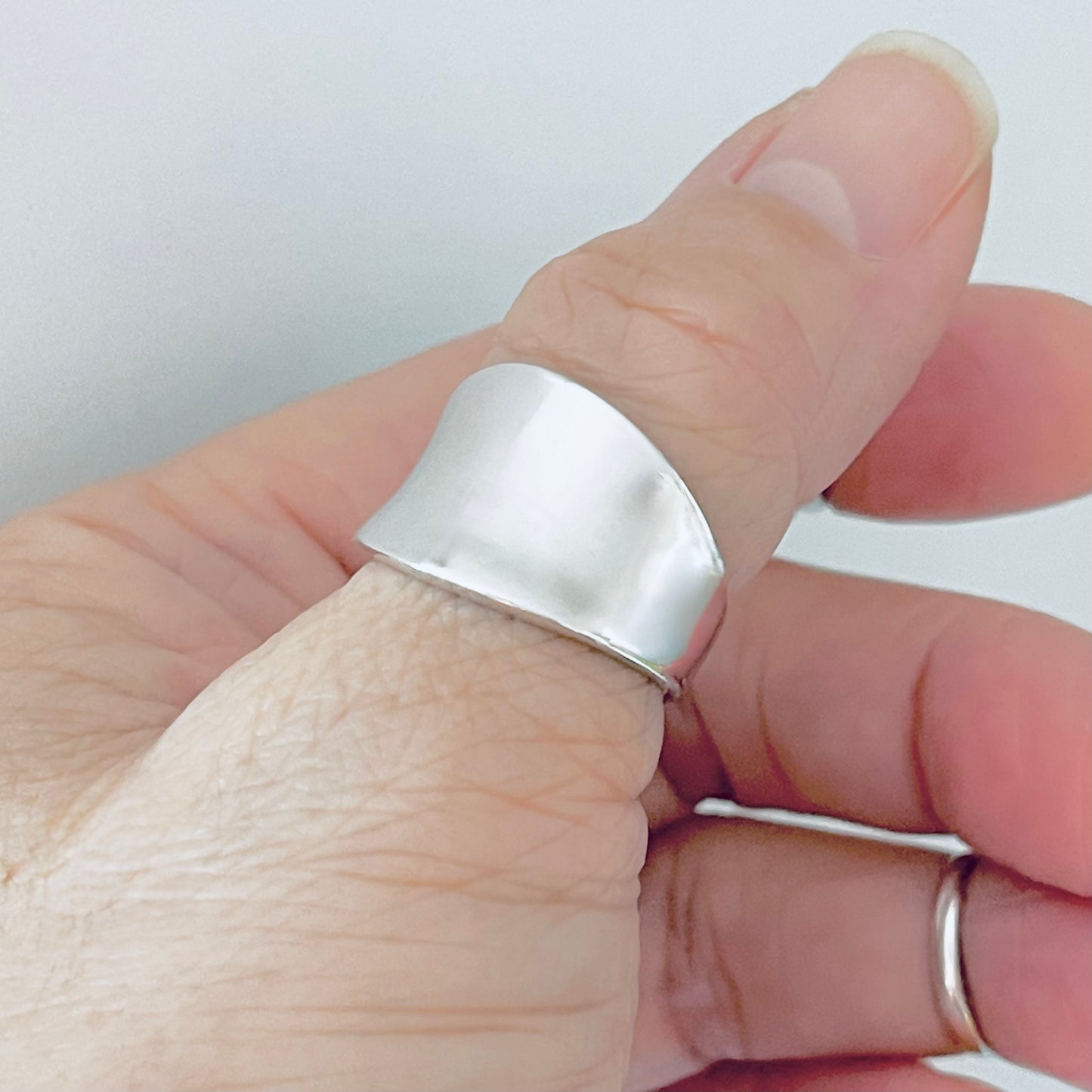 Sterling Silver Concave Band Ring – Wide Boho Statement Silver Rings