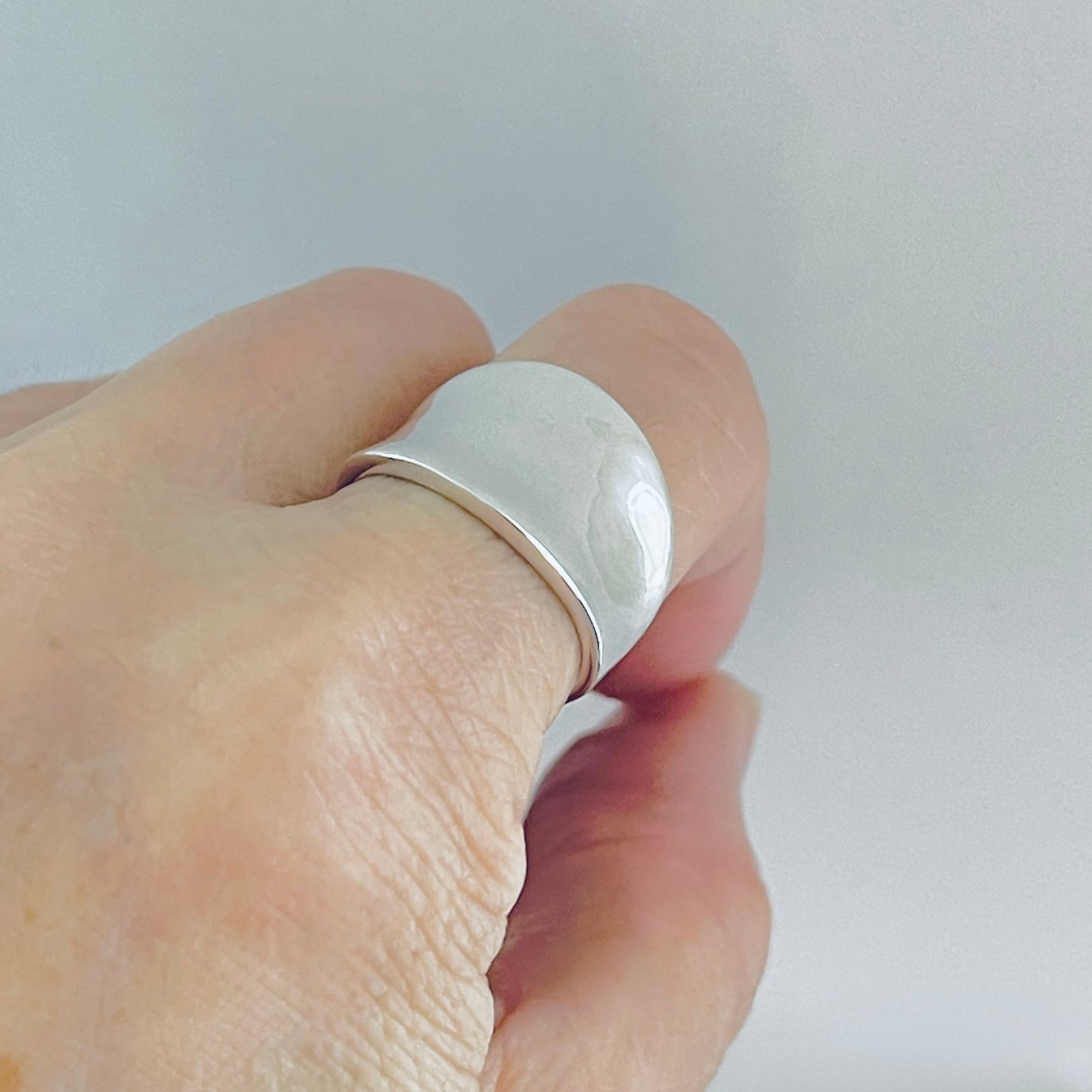 Sterling Silver Concave Band Ring – Wide Boho Statement Silver Rings