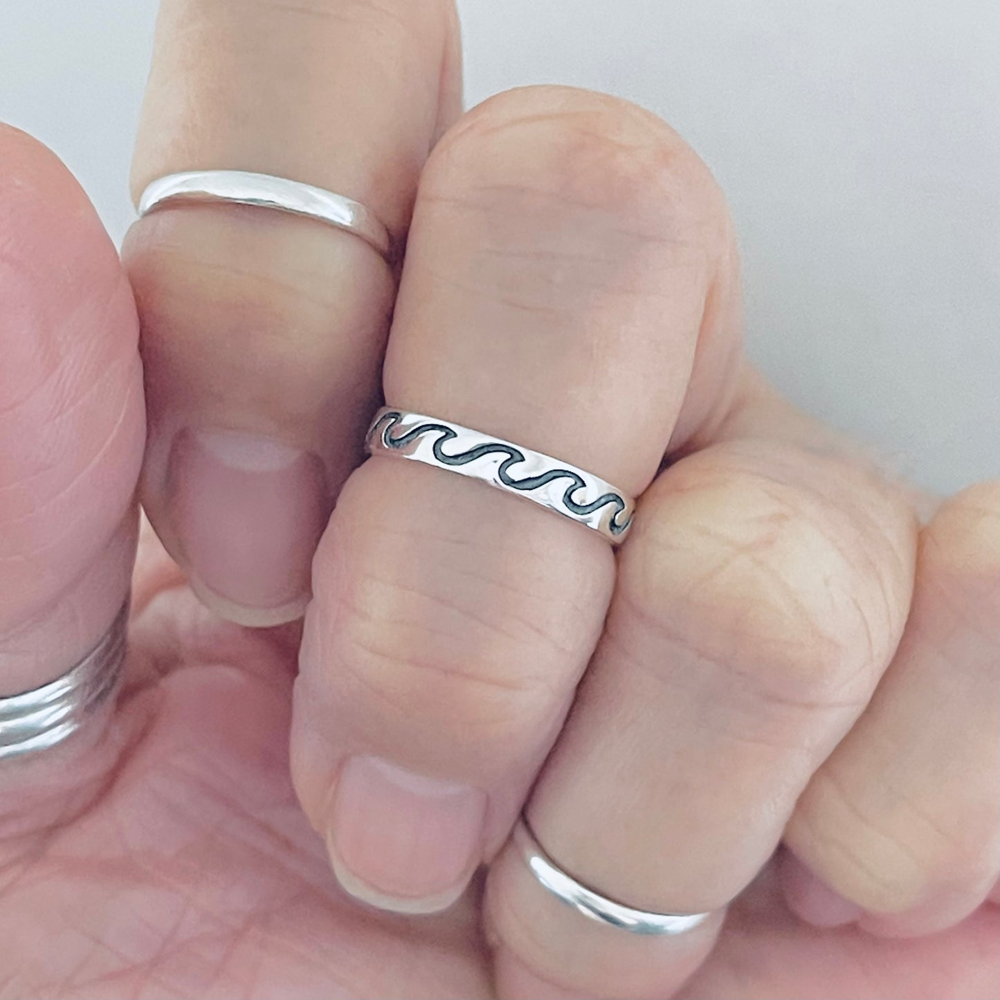 925 Sterling Silver Eternity Wave Band Toe Ring – Adjustable Ocean Silver Ring, Dainty Beach Jewelry