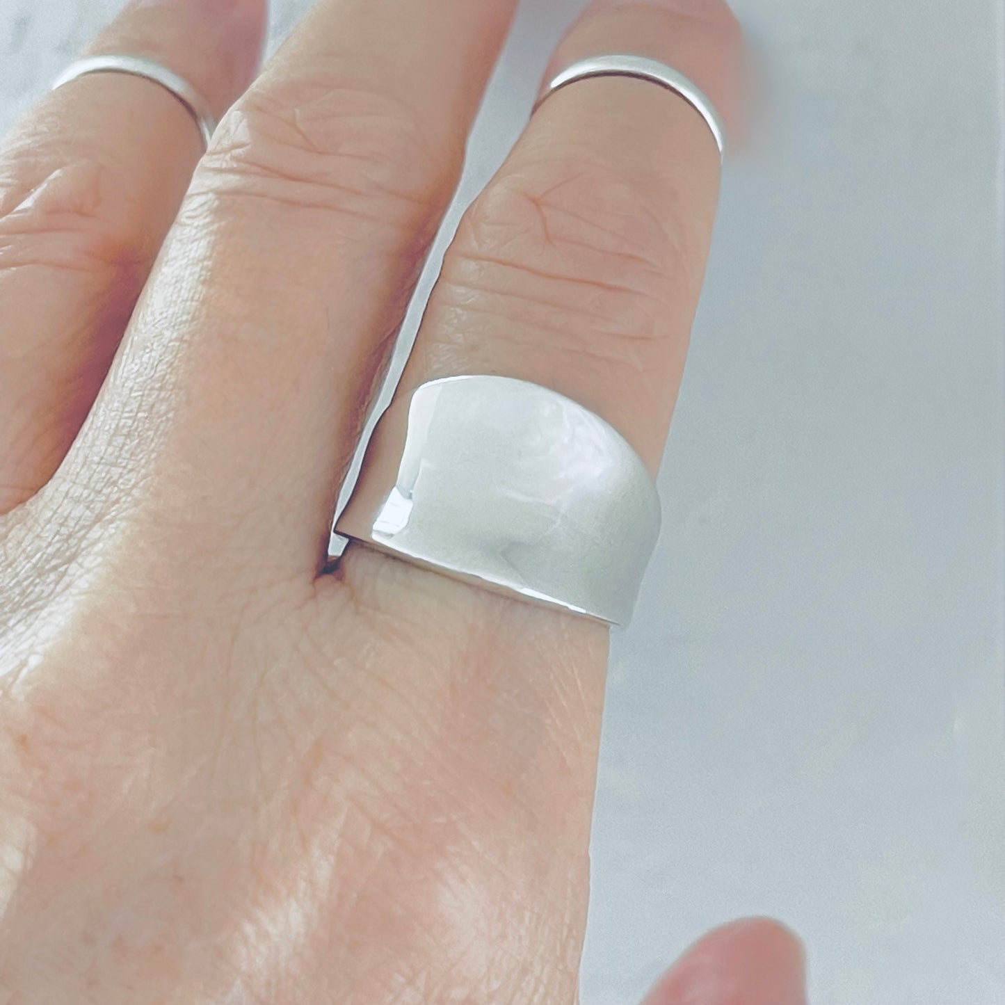 Sterling Silver Concave Band Ring – Wide Boho Statement Silver Rings