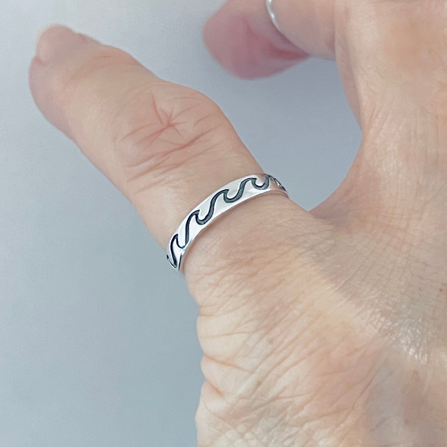 925 Sterling Silver Eternity Wave Band Toe Ring – Adjustable Ocean Silver Ring, Dainty Beach Jewelry