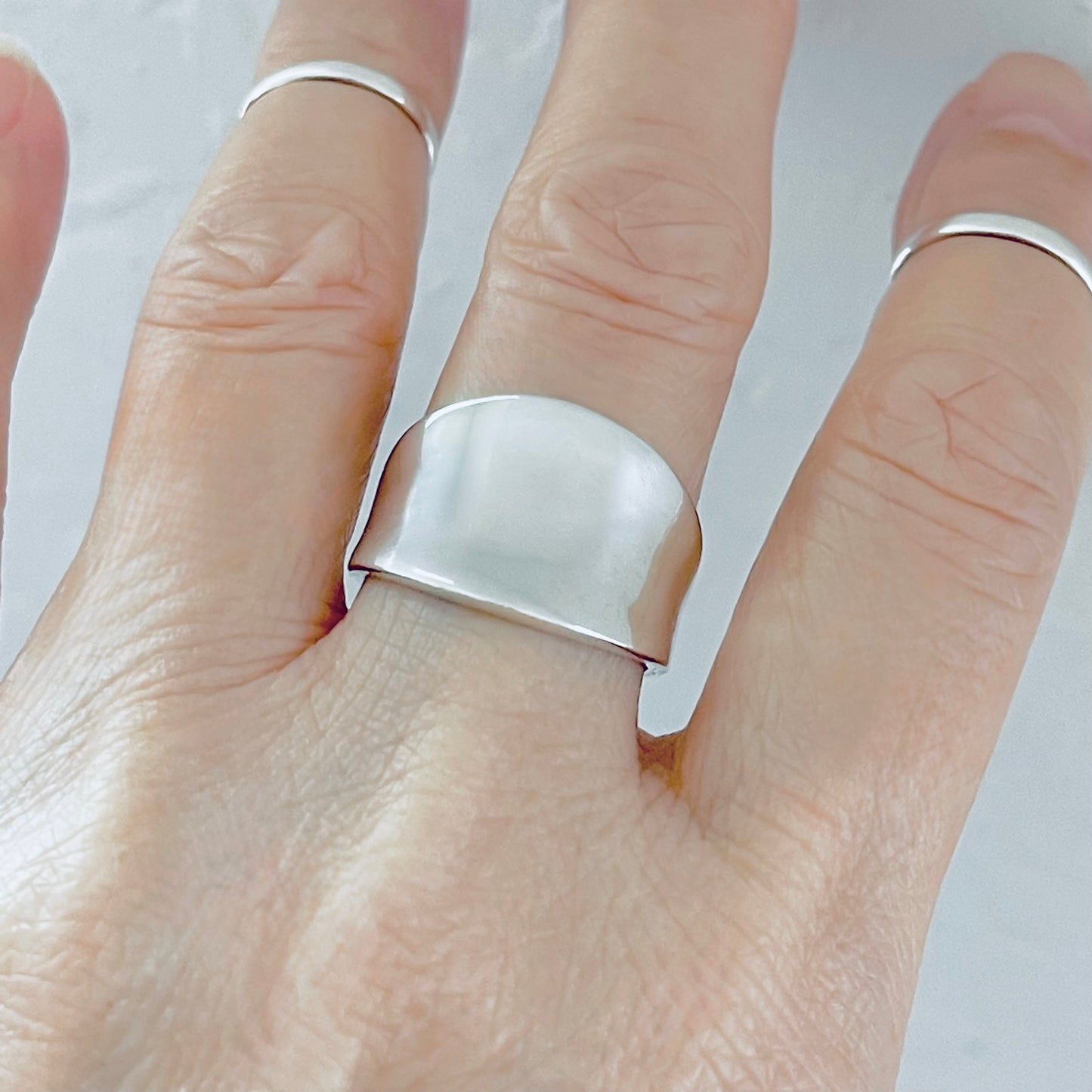 Sterling Silver Concave Band Ring – Wide Boho Statement Silver Rings