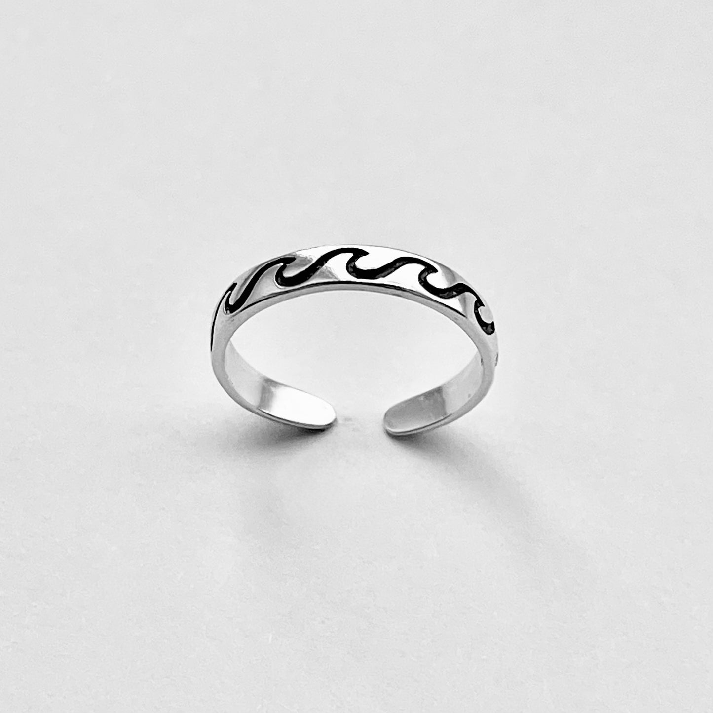 925 Sterling Silver Eternity Wave Band Toe Ring – Adjustable Ocean Silver Ring, Dainty Beach Jewelry