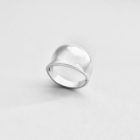 Sterling Silver Concave Band Ring – Wide Boho Statement Silver Rings