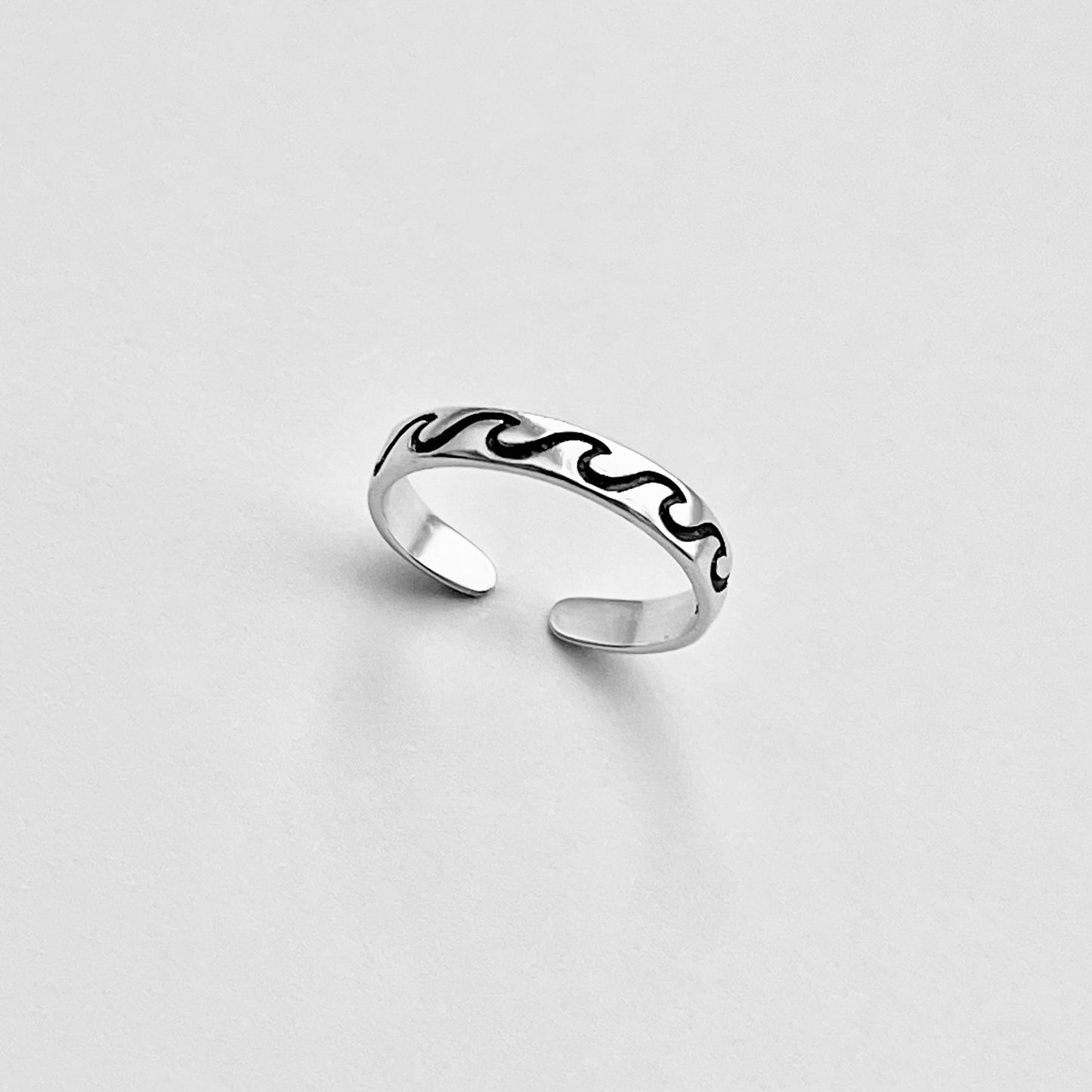 925 Sterling Silver Eternity Wave Band Toe Ring – Adjustable Ocean Silver Ring, Dainty Beach Jewelry