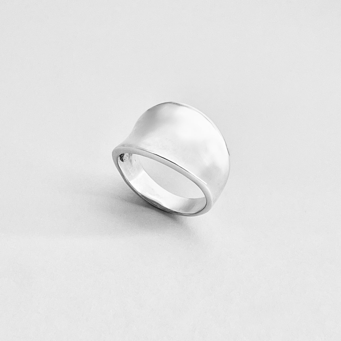 Sterling Silver Concave Band Ring – Wide Boho Statement Silver Rings