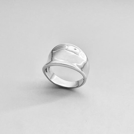 Sterling Silver Concave Ring, Boho Statement Silver Ring