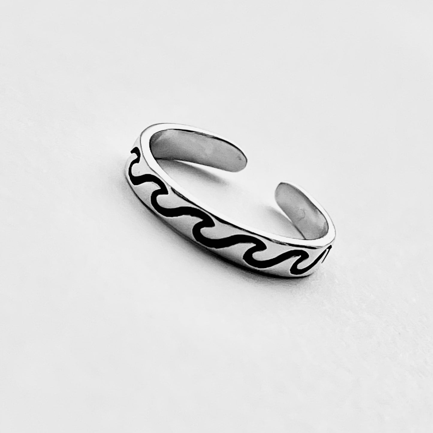 925 Sterling Silver Eternity Wave Band Toe Ring – Adjustable Ocean Silver Ring, Dainty Beach Jewelry