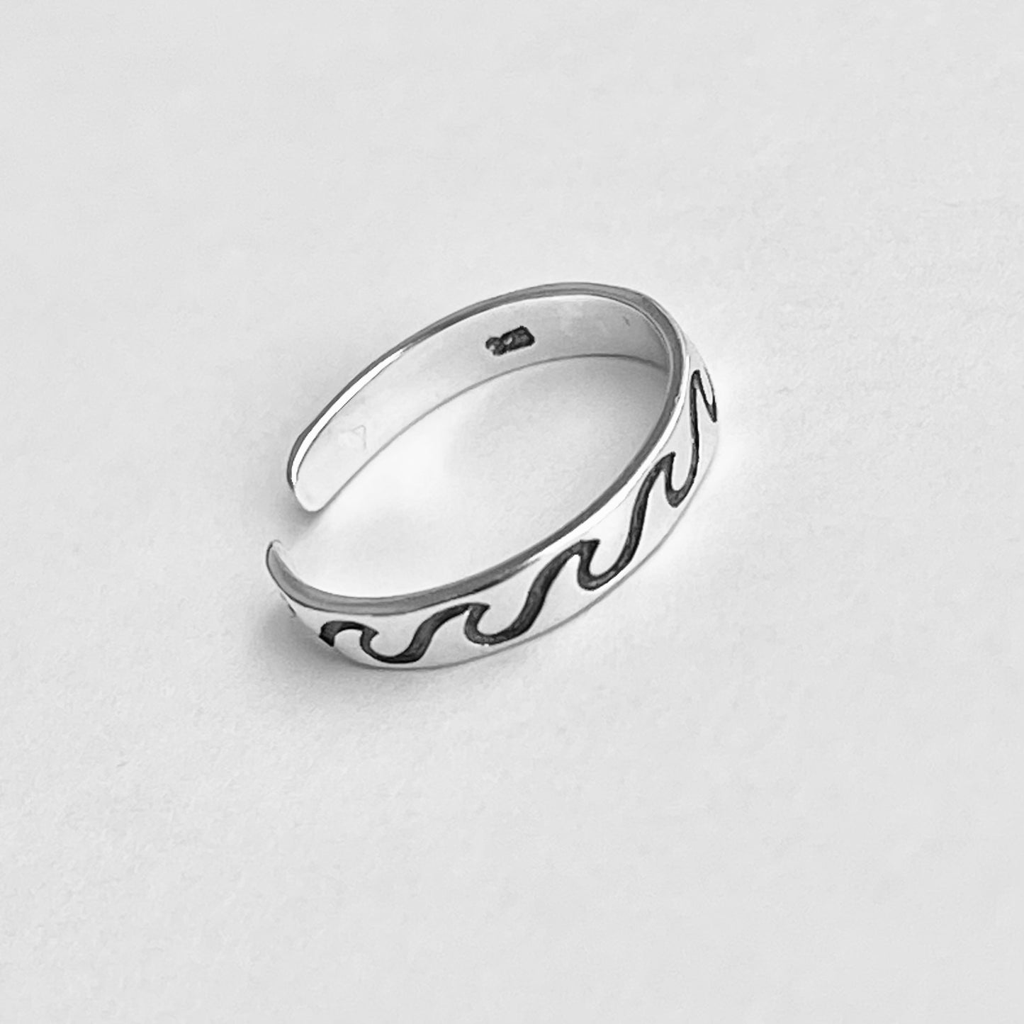 Sterling Silver Eternity Wave Band Toe Ring, Ocean Silver Ring, Surfer Ring