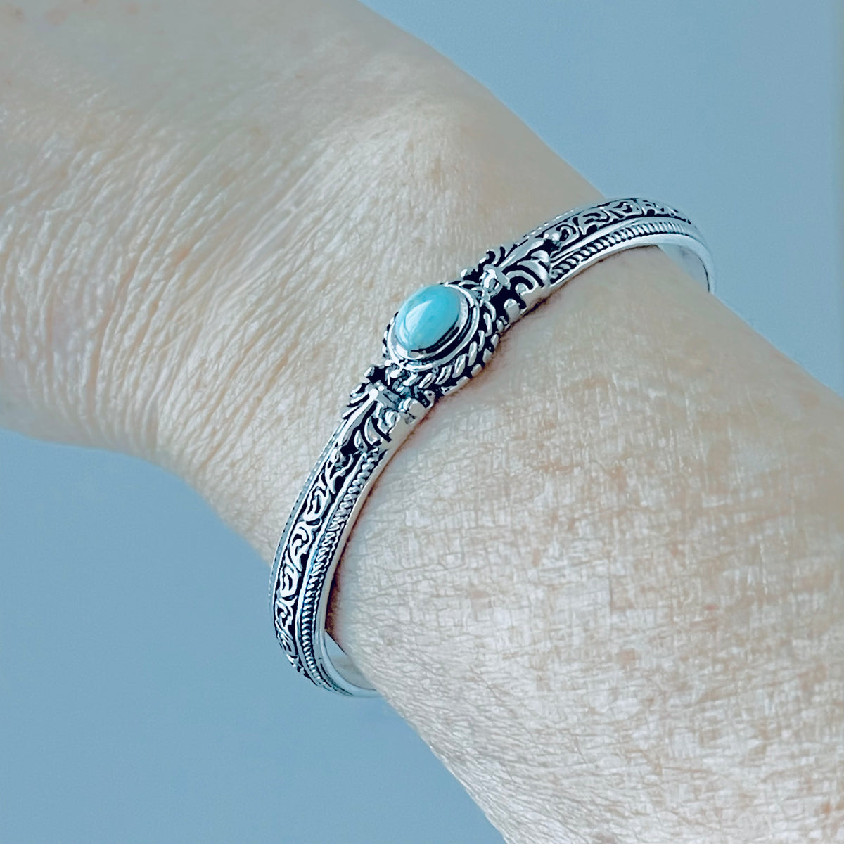 925 Sterling Silver Genuine Turquoise Vintage Bangle | Western Stone Silver Bracelet