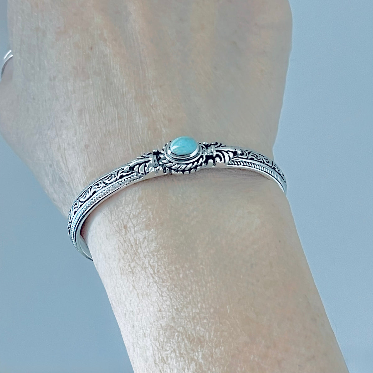 925 Sterling Silver Genuine Turquoise Vintage Bangle | Western Stone Silver Bracelet