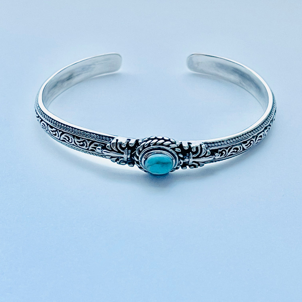 925 Sterling Silver Genuine Turquoise Vintage Bangle | Western Stone Silver Bracelet