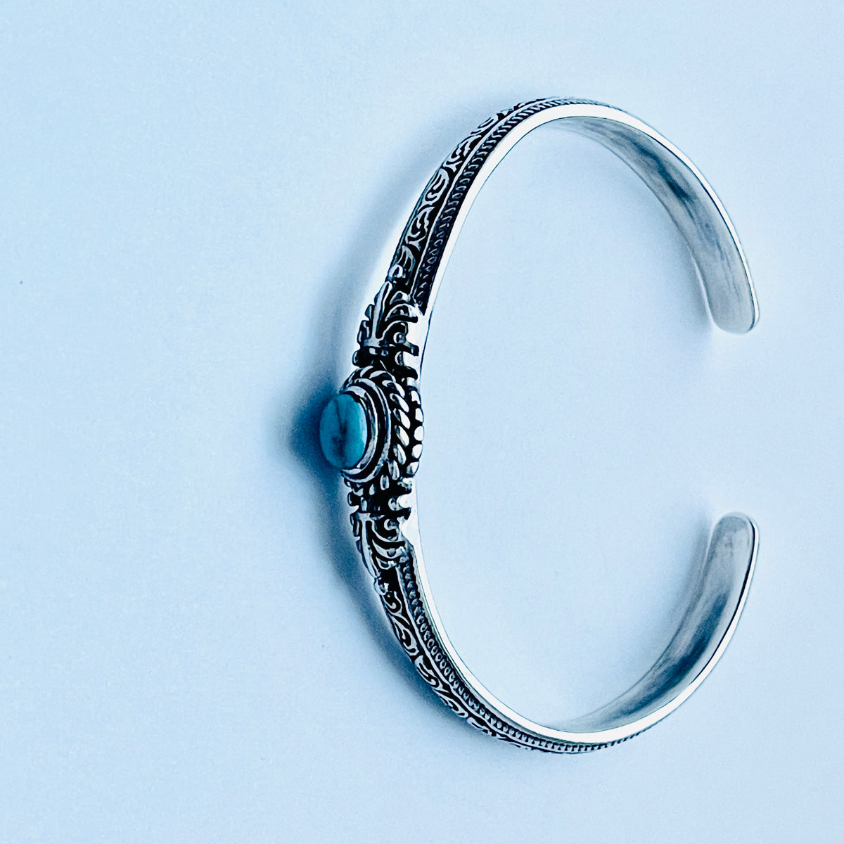 925 Sterling Silver Genuine Turquoise Vintage Bangle | Western Stone Silver Bracelet