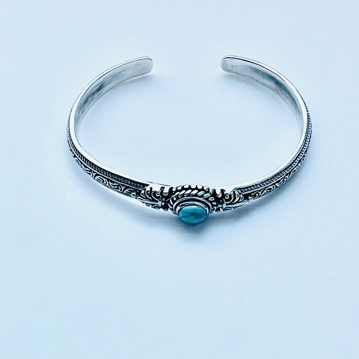 925 Sterling Silver Genuine Turquoise Vintage Bangle | Western Stone Silver Bracelet