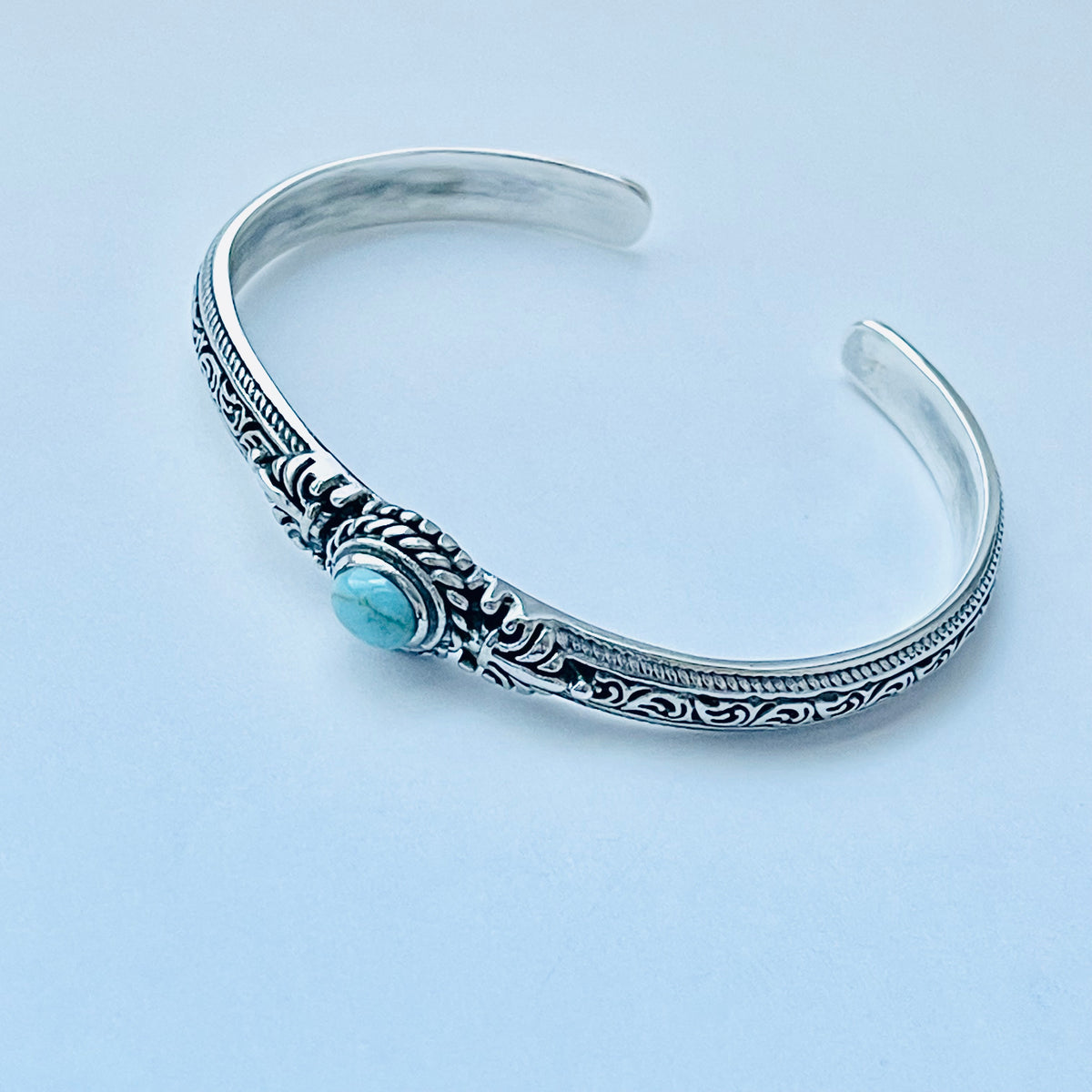 925 Sterling Silver Genuine Turquoise Vintage Bangle | Western Stone Silver Bracelet