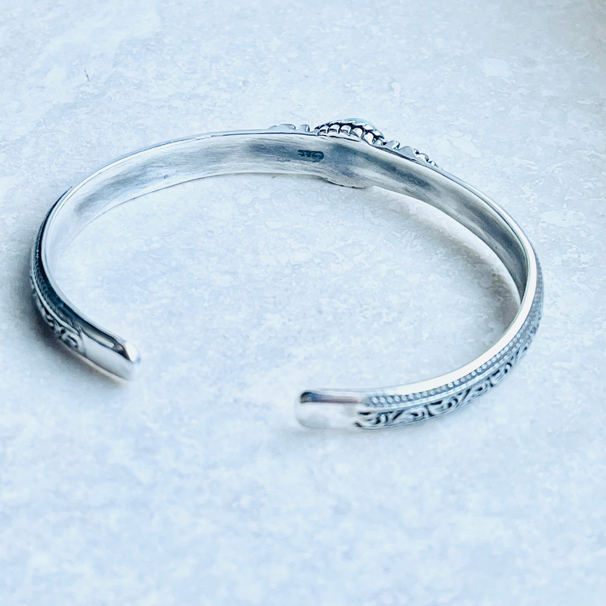 925 Sterling Silver Genuine Turquoise Vintage Bangle | Western Stone Silver Bracelet
